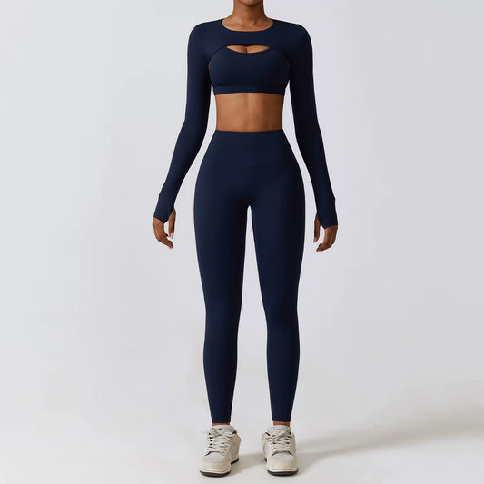 Women'S Sportswear Yoga Set Workout Clothes Athletic Wear Sports Gym Legging 2/3PCS Fitness Bra Crop Top Long Sleeve Yoga Suit