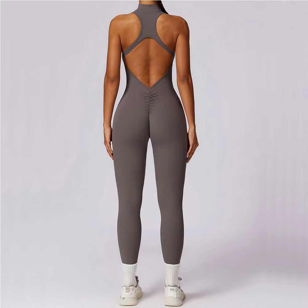 Zipper Yoga Jumpsuit Fitness Sports Overalls Gym Clothing Set Yoga Wear Pilates Workout Clothes Women Outfit Push up Activewear