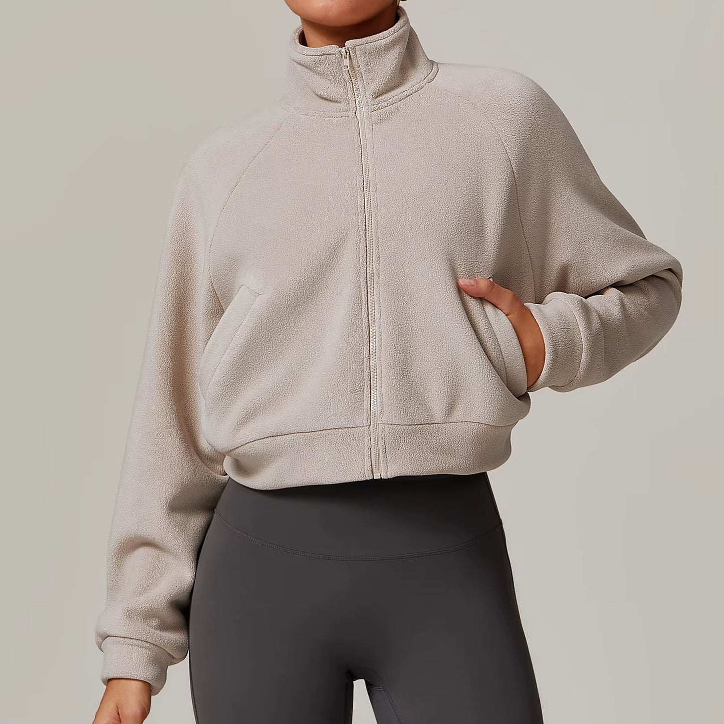 New Stand up Yoga Clothes Warm Jacket Women'S Long Sleeved Running Windproof Top with Fleece Sports and Fitness Jacket