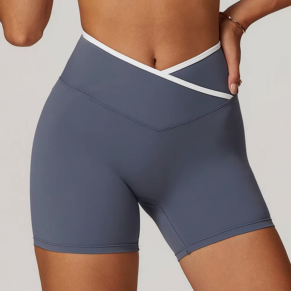 Women Yoga Shorts High Waist Workout Shorts Lift Butt Fitness Shorts New V-Shaped Waist Tights Gym Leggings Running Short Pants