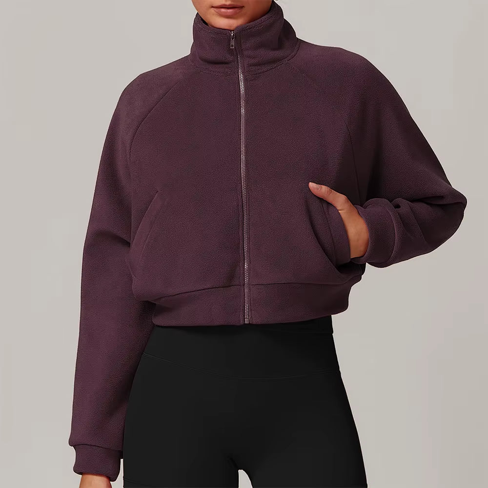 New Stand up Yoga Clothes Warm Jacket Women'S Long Sleeved Running Windproof Top with Fleece Sports and Fitness Jacket