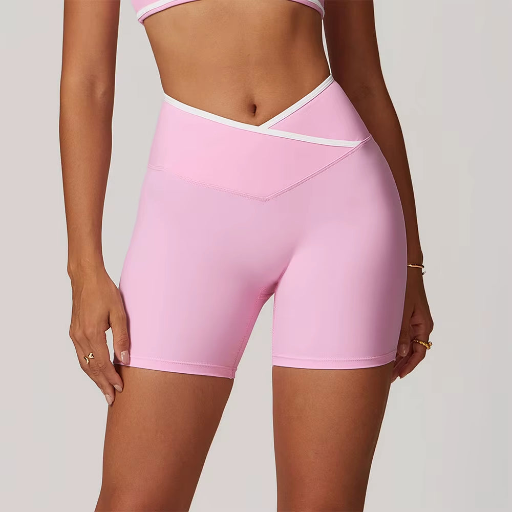 Women Yoga Shorts High Waist Workout Shorts Lift Butt Fitness Shorts New V-Shaped Waist Tights Gym Leggings Running Short Pants